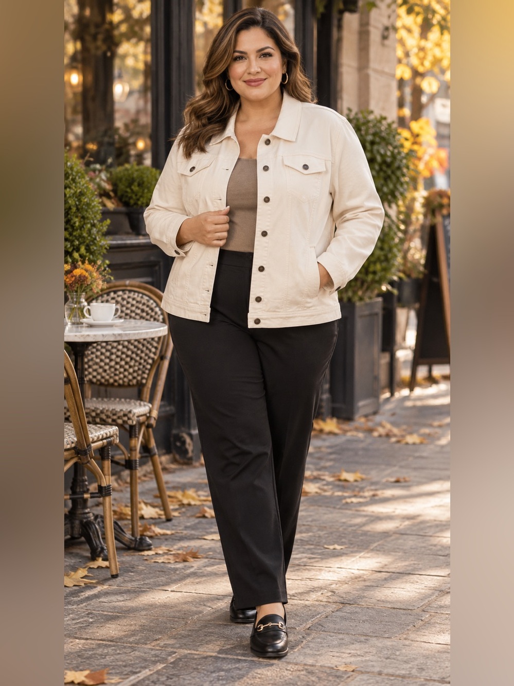 Nina Leonard Ivory Stretch Denim Jacket 2X Plus Size Button Front